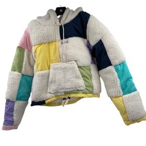Aaron Asunsolo Patchwork Quilted Sz Small Cropped Hooded Teddy Sweater READ